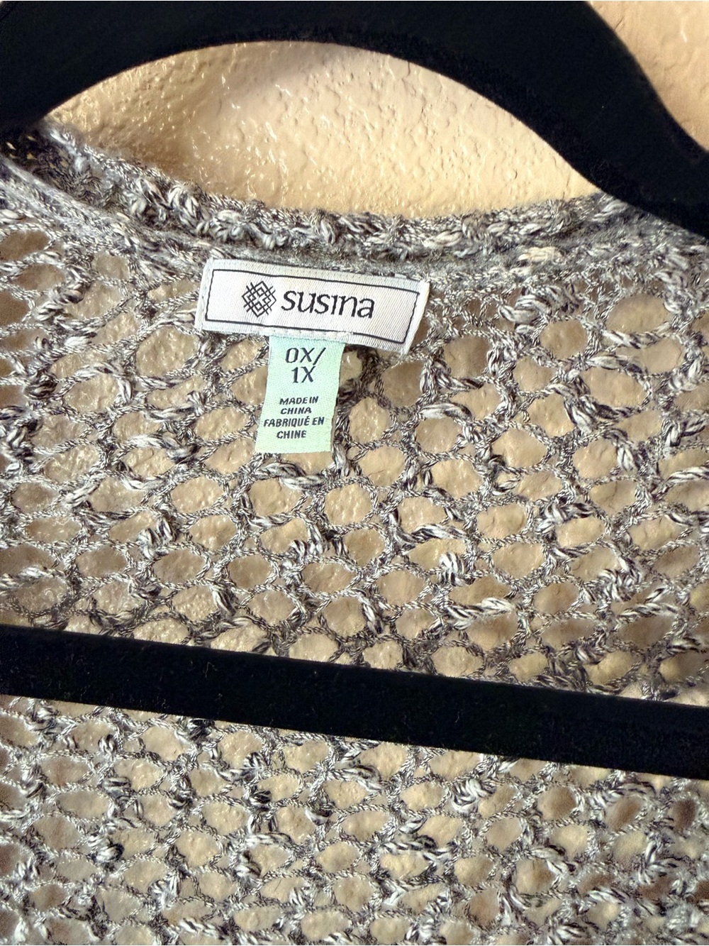 Susina Metallic Silver Open-Knit Sweater Top